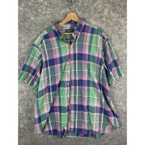 Vintage Polo Ralph Lauren Button Up Shirt Mens 2XB Short Sleeve Camp Madras